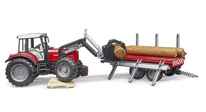 BRUDER Massey Ferguson + Frontloader and timber tr