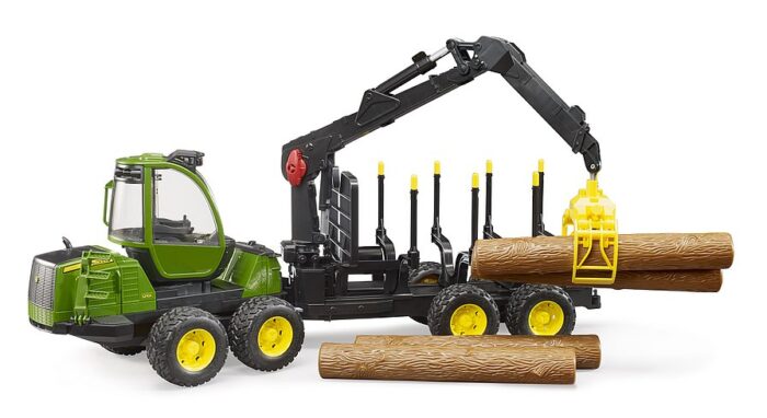 BRUDER John Deere 1210E Forwarder with 4 trunks an
