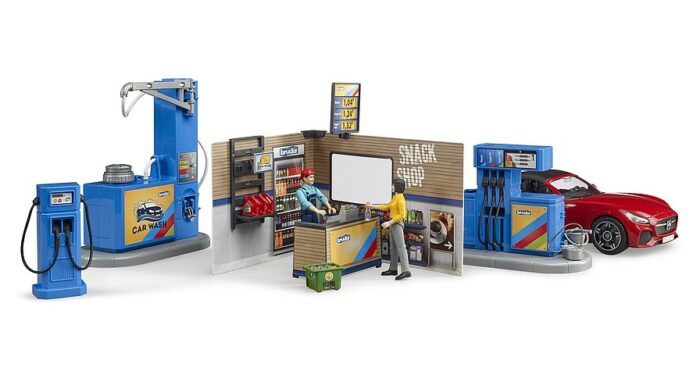 BRUDER bworld filling station with vehicle and car