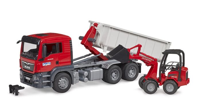 BRUDER MAN TGS truck with roll-off container and S