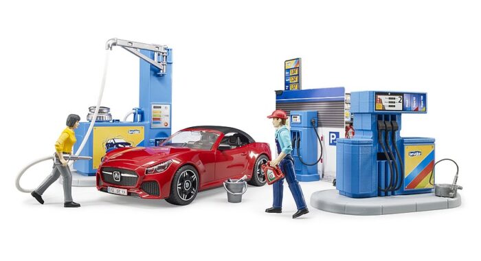 BRUDER bworld filling station with vehicle and car - Image 3