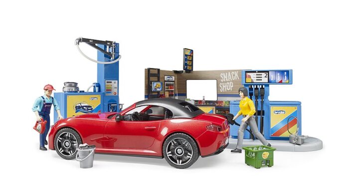 BRUDER bworld filling station with vehicle and car - Image 2