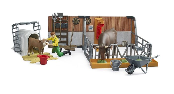 BRUDER bworld Cow and calf barn with farmer - Image 3